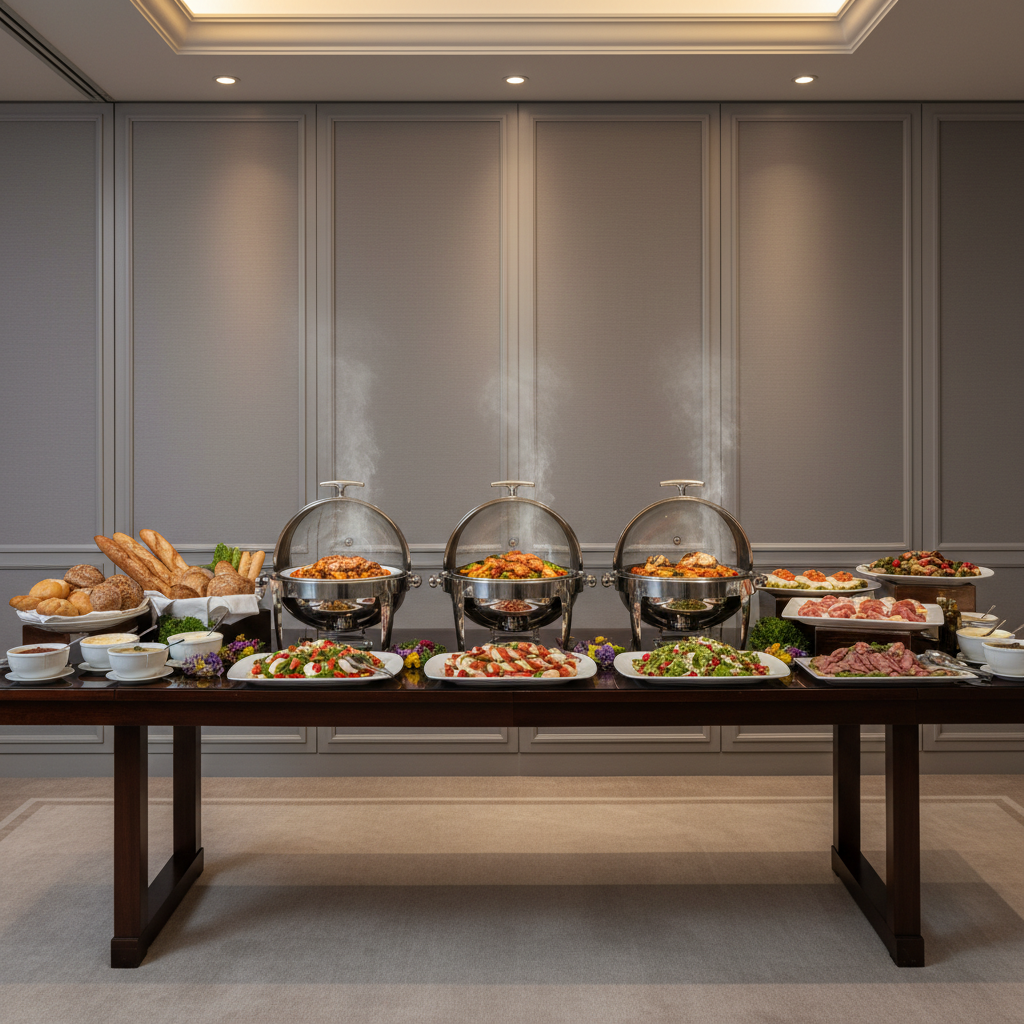 Elegant buffet spread with hot and cold dishes